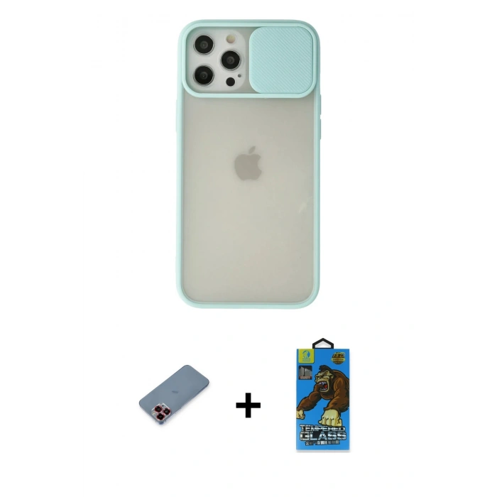 MARSİLYAN™- iPhone 12 Pro Max Kılıf Vadi Çizgi - Siyah 18D Cam Ekran Koruyucu + Metal Kamera Lens Koruma Cam - KI