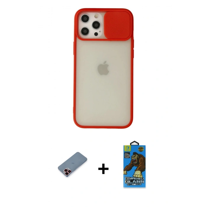 MARSİLYAN™- iPhone 12 Pro Max Kılıf Vadi Çizgi - Siyah 18D Cam Ekran Koruyucu + Metal Kamera Lens Koruma Cam - KI