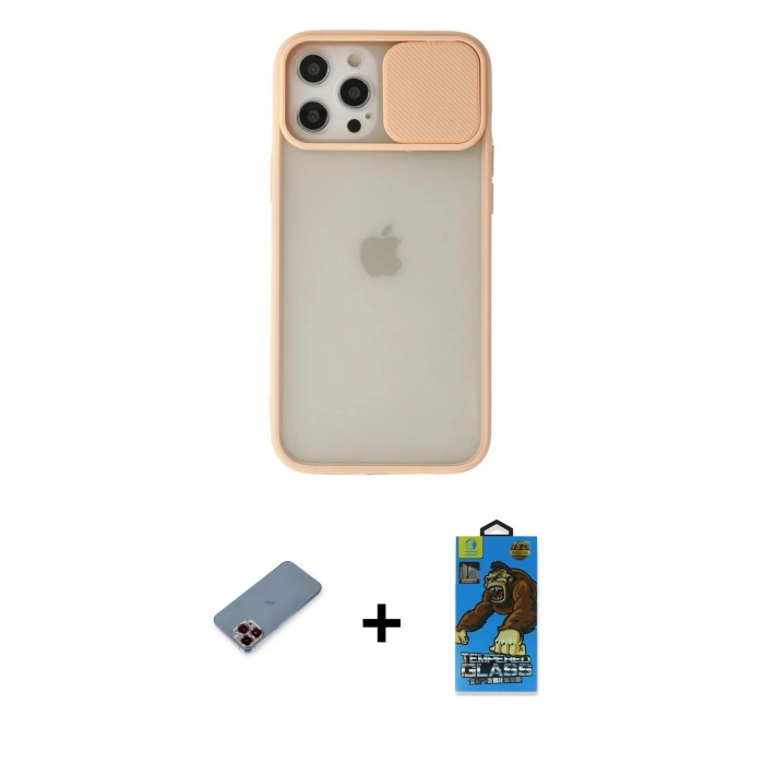 MARSİLYAN™- iPhone 12 Pro Max Kılıf Vadi Çizgi - Siyah 18D Cam Ekran Koruyucu + Metal Kamera Lens Koruma Cam - KI