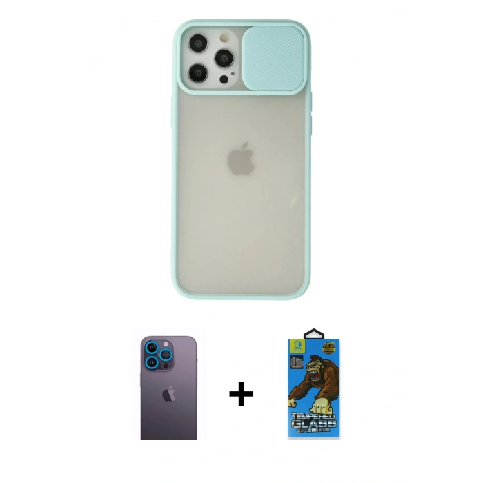 MARSİLYAN™- iPhone 12 Pro Max Kılıf Vadi Çizgi - Siyah 18D Cam Ekran Koruyucu + Neon Fosforlu Kamera Lens - MI