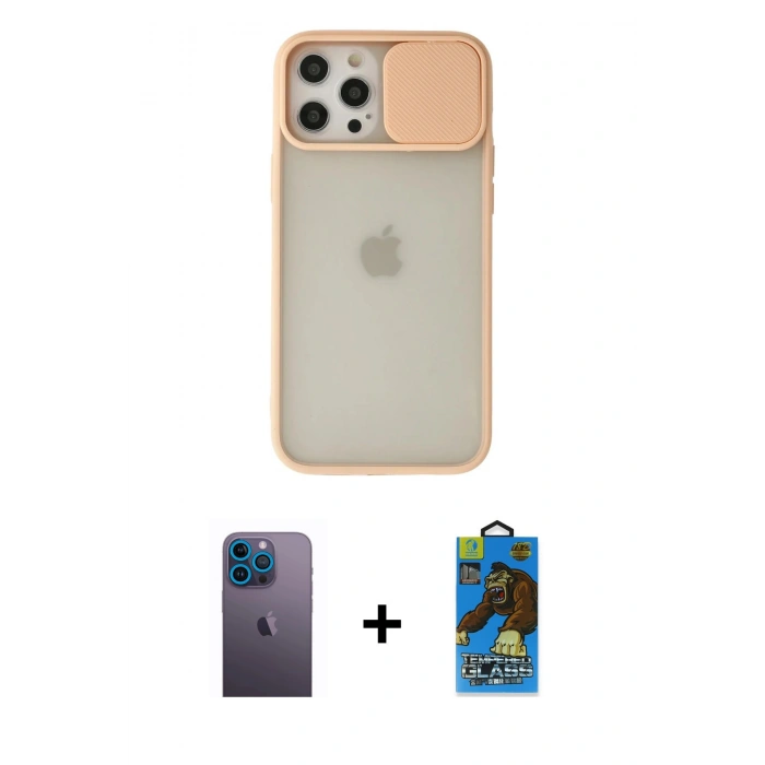 MARSİLYAN™- iPhone 12 Pro Max Kılıf Vadi Çizgi - Siyah 18D Cam Ekran Koruyucu + Neon Fosforlu Kamera Lens - MI