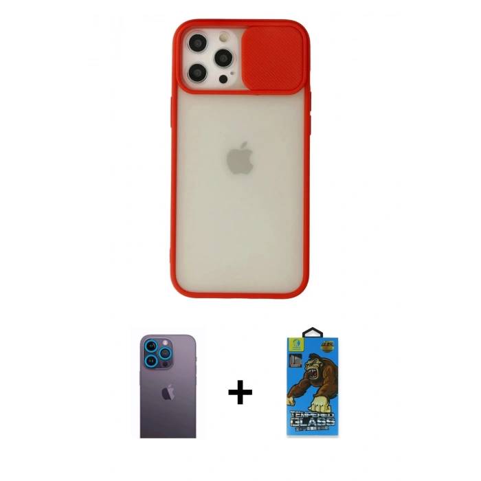 MARSİLYAN™- iPhone 12 Pro Max Kılıf Vadi Çizgi - Siyah 18D Cam Ekran Koruyucu + Neon Fosforlu Kamera Lens - MI