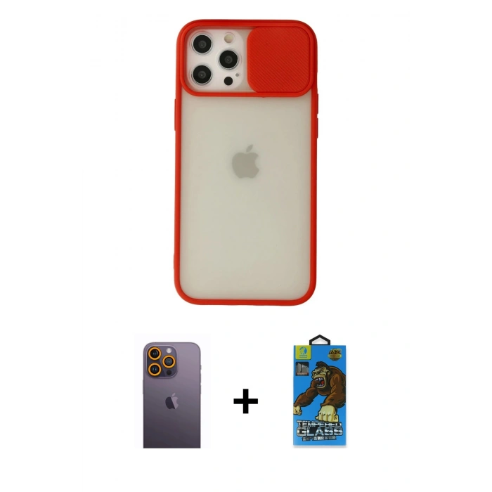 MARSİLYAN™- iPhone 12 Pro Max Kılıf Vadi Çizgi - Siyah 18D Cam Ekran Koruyucu + Neon Fosforlu Kamera Lens - SI