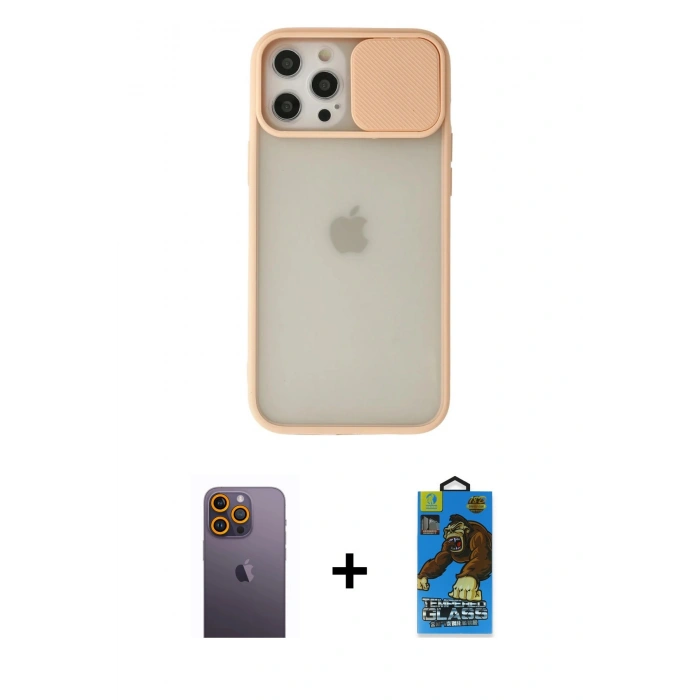 MARSİLYAN™- iPhone 12 Pro Max Kılıf Vadi Çizgi - Siyah 18D Cam Ekran Koruyucu + Neon Fosforlu Kamera Lens - SI
