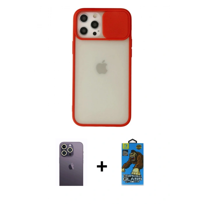 MARSİLYAN™- iPhone 12 Pro Max Kılıf Vadi Çizgi - Siyah 18D Cam Ekran Koruyucu + Neon Fosforlu Kamera Lens - BZ