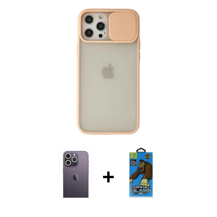 MARSİLYAN™- iPhone 12 Pro Max Kılıf Vadi Çizgi - Siyah 18D Cam Ekran Koruyucu + Neon Fosforlu Kamera Lens - BZ