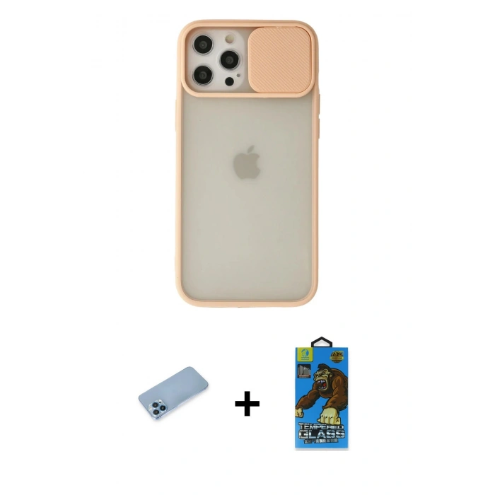MARSİLYAN™- iPhone 12 Pro Max Kılıf Vadi Çizgi - Siyah 18D Cam Ekran Koruyucu + Shine Kamera Lens Koruma Cam - MI