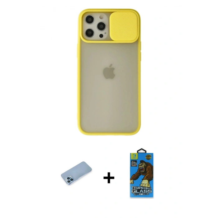 MARSİLYAN™- iPhone 12 Pro Max Kılıf Vadi Çizgi - Siyah 18D Cam Ekran Koruyucu + Shine Kamera Lens Koruma Cam - MI