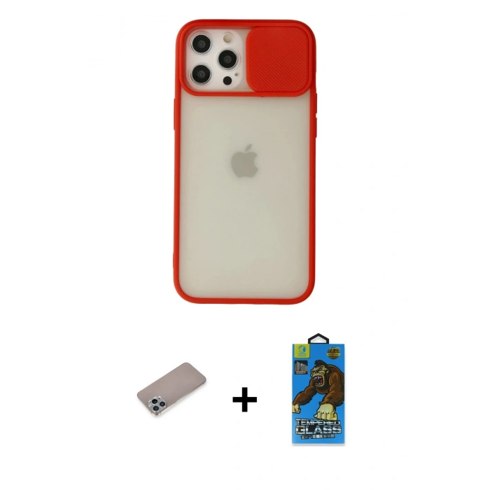 MARSİLYAN™- iPhone 12 Pro Max Kılıf Vadi Çizgi - Siyah 18D Cam Ekran Koruyucu + Shine Kamera Lens Koruma Cam - SABE