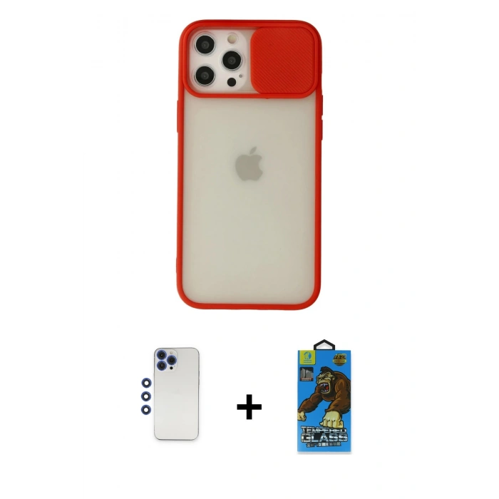MARSİLYAN™- iPhone 12 Pro Max Kılıf Vadi Çizgi - Siyah 18D Cam Ekran Koruyucu + Shine Kamera Lens - LT