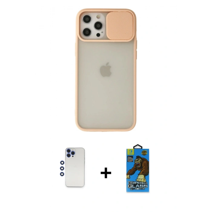 MARSİLYAN™- iPhone 12 Pro Max Kılıf Vadi Çizgi - Siyah 18D Cam Ekran Koruyucu + Shine Kamera Lens - LT