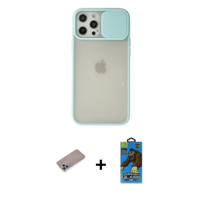 MARSİLYAN™- iPhone 12 Pro Max Kılıf Vadi Çizgi - Siyah 18D Cam Ekran Koruyucu + Shine Kamera Lens Koruma Cam - SABE