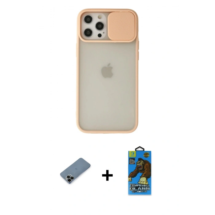 MARSİLYAN™- iPhone 12 Pro Max Kılıf Vadi Çizgi - Siyah 18D Cam Ekran Koruyucu + Shine Kamera Lens Koruma Cam - SH