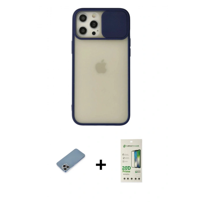 MARSİLYAN™- iPhone 12 Pro Max Kılıf Vadi Çizgi - Siyah 20D Premium Cam Ekran Koruyucu + Shine Kamera Lens Koruma Cam - GI