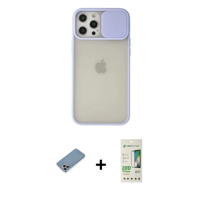 MARSİLYAN™- iPhone 12 Pro Max Kılıf Vadi Çizgi - Siyah 20D Premium Cam Ekran Koruyucu + Shine Kamera Lens Koruma Cam - GI