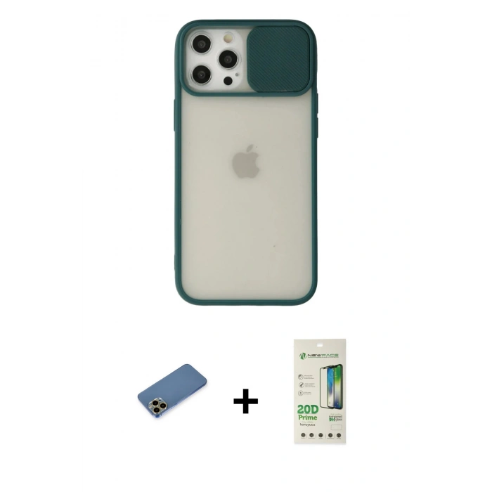 MARSİLYAN™- iPhone 12 Pro Max Kılıf Vadi Çizgi - Siyah 20D Premium Cam Ekran Koruyucu + Shine Kamera Lens Koruma Cam - GD