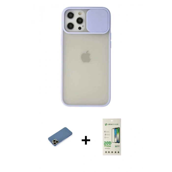 MARSİLYAN™- iPhone 12 Pro Max Kılıf Vadi Çizgi - Siyah 20D Premium Cam Ekran Koruyucu + Shine Kamera Lens Koruma Cam - GD