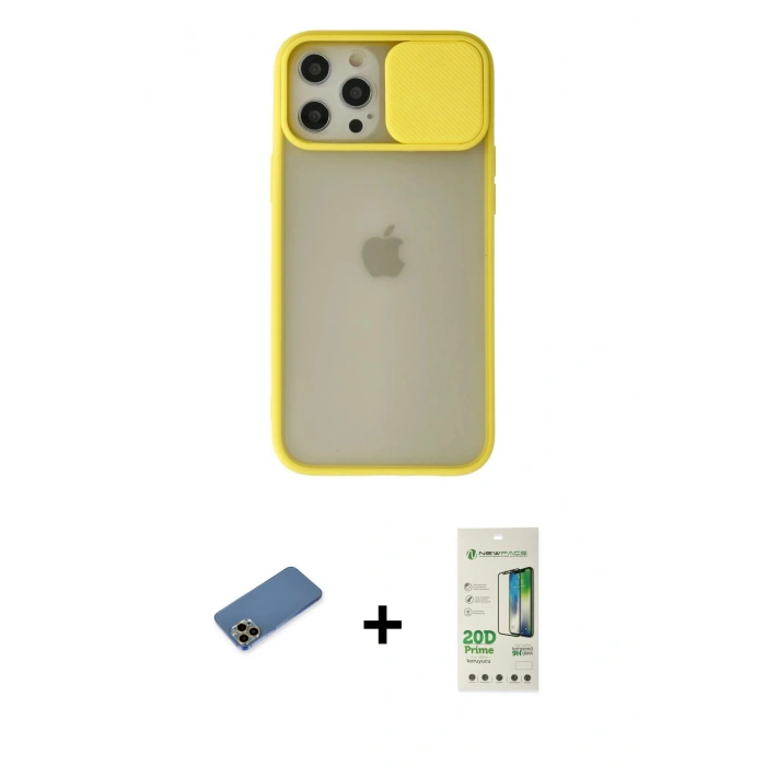 MARSİLYAN™- iPhone 12 Pro Max Kılıf Vadi Çizgi - Siyah 20D Premium Cam Ekran Koruyucu + Shine Kamera Lens Koruma Cam - GD