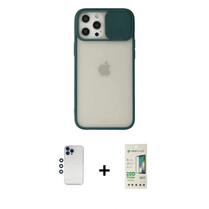 MARSİLYAN™- iPhone 12 Pro Max Kılıf Vadi Çizgi - Siyah 20D Premium Cam Ekran Koruyucu + Shine Kamera Lens - LT