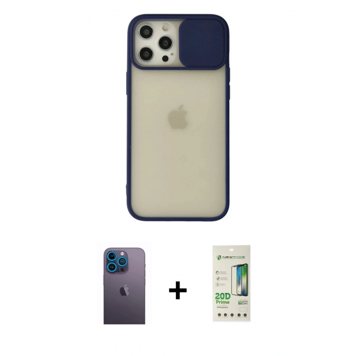 MARSİLYAN™- iPhone 12 Pro Max Kılıf Vadi Çizgi - Siyah 20D Premium Cam Ekran Koruyucu + Neon Fosforlu Kamera Lens - MI