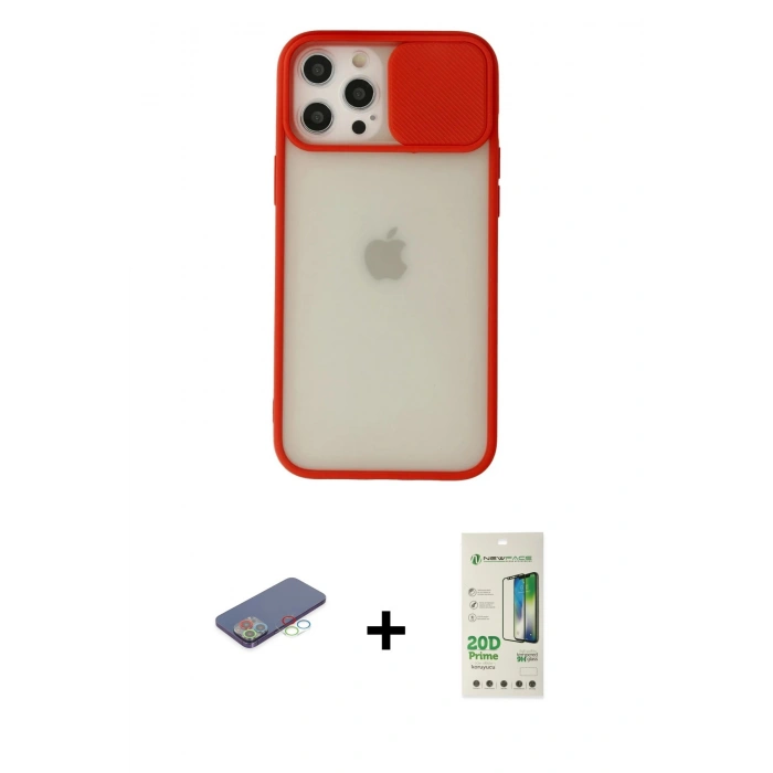 MARSİLYAN™- iPhone 12 Pro Max Kılıf Vadi Çizgi - Siyah 20D Premium Cam Ekran Koruyucu + Renkli Kamera Lens Koruma Cam - MI