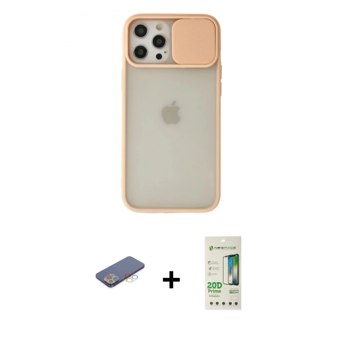 MARSİLYAN™- iPhone 12 Pro Max Kılıf Vadi Çizgi - Siyah 20D Premium Cam Ekran Koruyucu + Renkli Kamera Lens Koruma Cam - MI