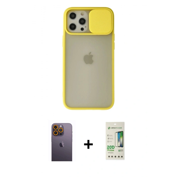 MARSİLYAN™- iPhone 12 Pro Max Kılıf Vadi Çizgi - Siyah 20D Premium Cam Ekran Koruyucu + Neon Fosforlu Kamera Lens - SI