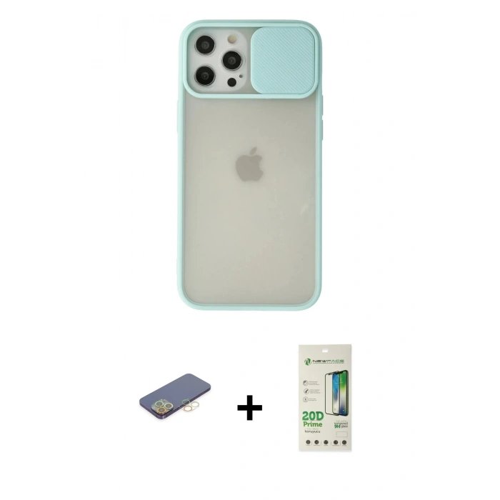 MARSİLYAN™- iPhone 12 Pro Max Kılıf Vadi Çizgi - Siyah 20D Premium Cam Ekran Koruyucu + Renkli Kamera Lens Koruma Cam - SI
