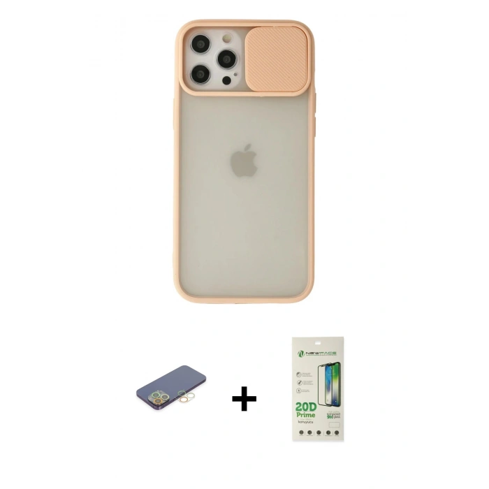 MARSİLYAN™- iPhone 12 Pro Max Kılıf Vadi Çizgi - Siyah 20D Premium Cam Ekran Koruyucu + Renkli Kamera Lens Koruma Cam - SI