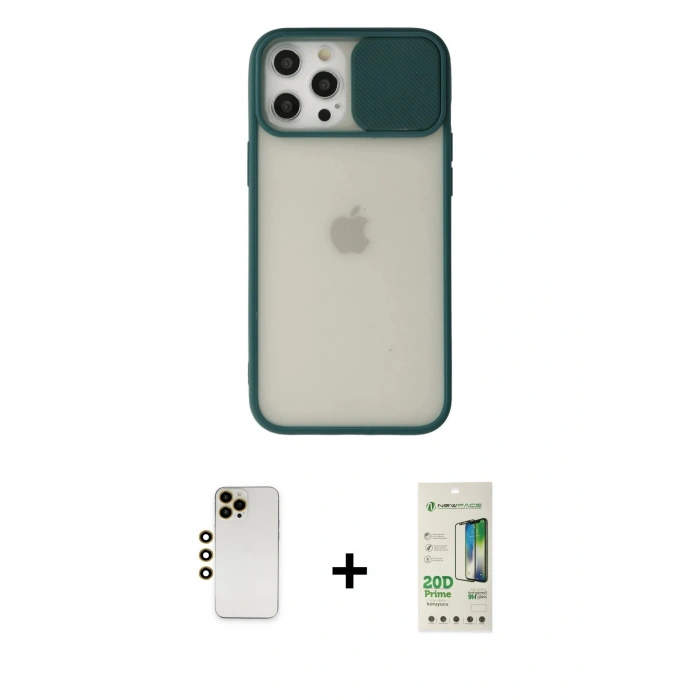 MARSİLYAN™- iPhone 12 Pro Max Kılıf Vadi Çizgi - Siyah 20D Premium Cam Ekran Koruyucu + Shine Kamera Lens - GD