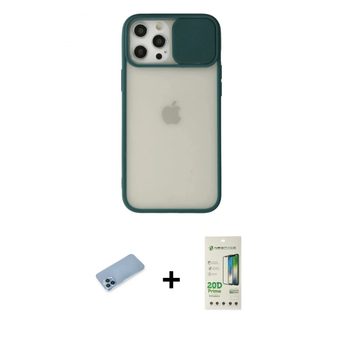 MARSİLYAN™- iPhone 12 Pro Max Kılıf Vadi Çizgi - Siyah 20D Premium Cam Ekran Koruyucu + Shine Kamera Lens Koruma Cam - MI