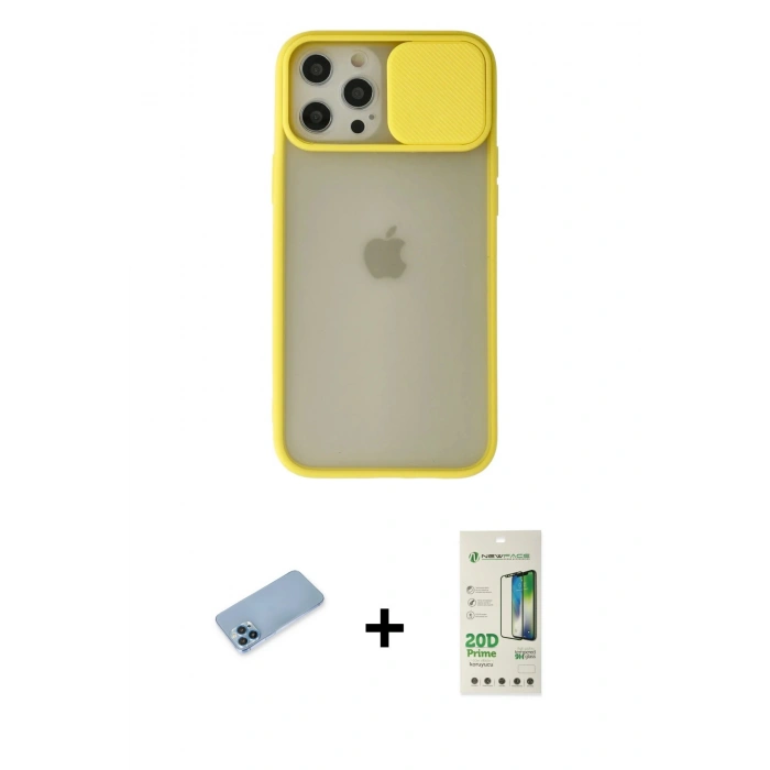 MARSİLYAN™- iPhone 12 Pro Max Kılıf Vadi Çizgi - Siyah 20D Premium Cam Ekran Koruyucu + Shine Kamera Lens Koruma Cam - MI