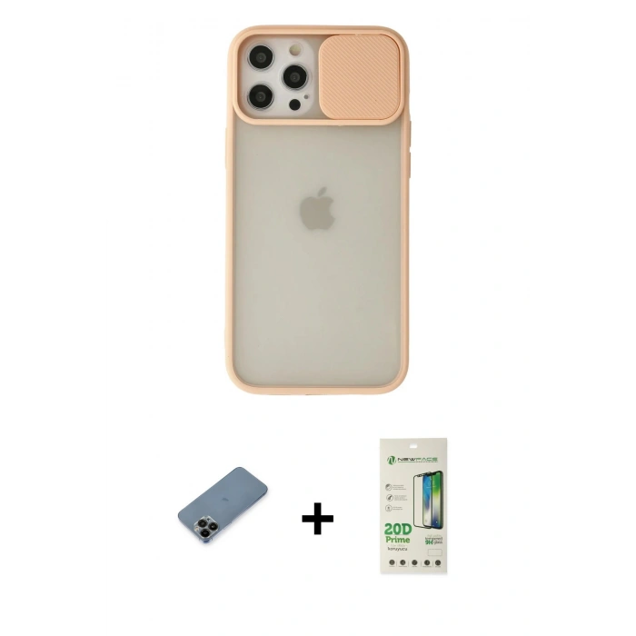 MARSİLYAN™- iPhone 12 Pro Max Kılıf Vadi Çizgi - Siyah 20D Premium Cam Ekran Koruyucu + Shine Kamera Lens Koruma Cam - SH