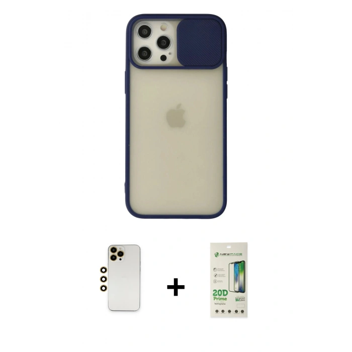 MARSİLYAN™- iPhone 12 Pro Max Kılıf Vadi Çizgi - Siyah 20D Premium Cam Ekran Koruyucu + Shine Kamera Lens - GD