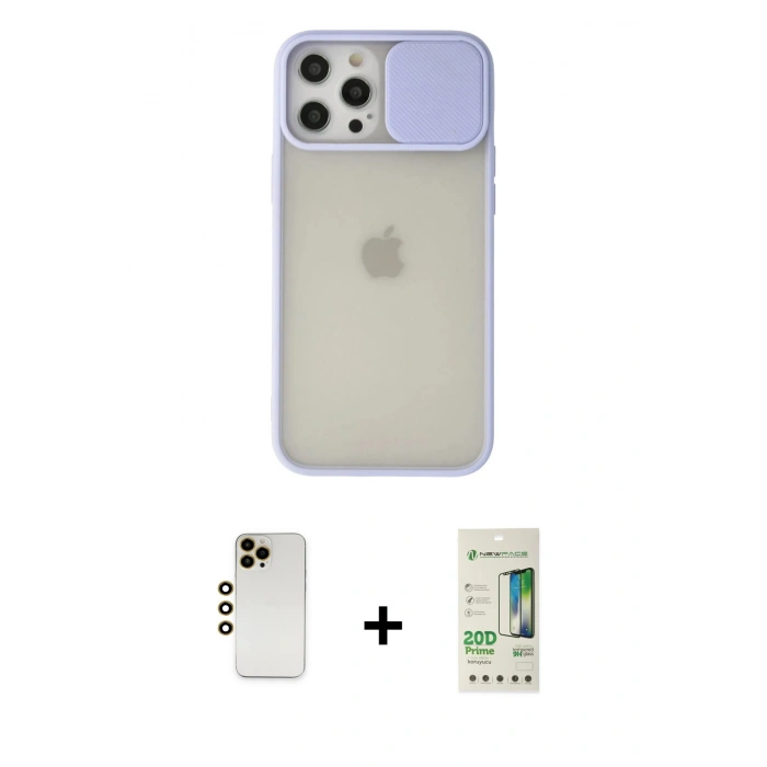 MARSİLYAN™- iPhone 12 Pro Max Kılıf Vadi Çizgi - Siyah 20D Premium Cam Ekran Koruyucu + Shine Kamera Lens - GD