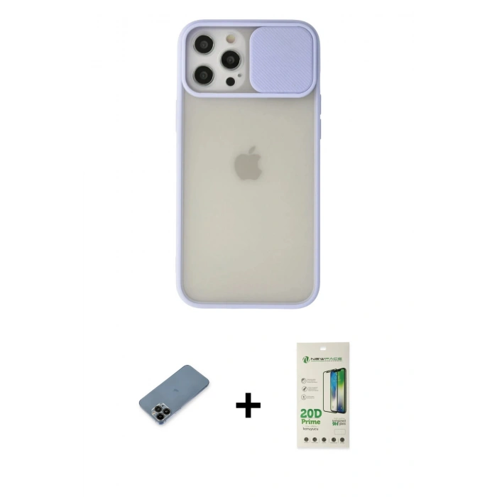 MARSİLYAN™- iPhone 12 Pro Max Kılıf Vadi Çizgi - Siyah 20D Premium Cam Ekran Koruyucu + Shine Kamera Lens Koruma Cam - SH