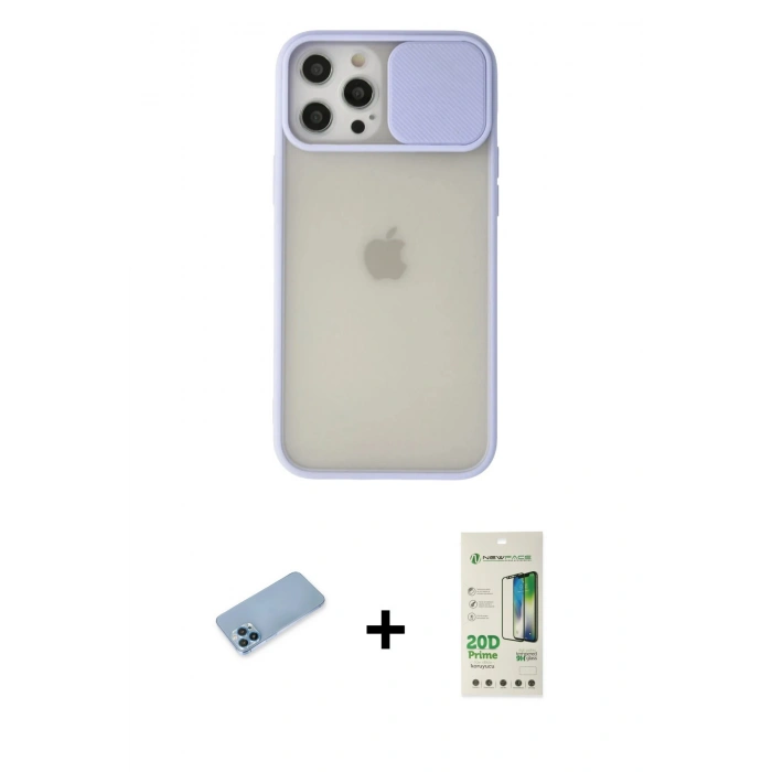 MARSİLYAN™- iPhone 12 Pro Max Kılıf Vadi Çizgi - Siyah 20D Premium Cam Ekran Koruyucu + Shine Kamera Lens Koruma Cam - MI