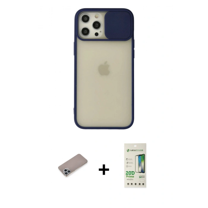 MARSİLYAN™- iPhone 12 Pro Max Kılıf Vadi Çizgi - Siyah 20D Premium Cam Ekran Koruyucu + Shine Kamera Lens Koruma Cam - SABE