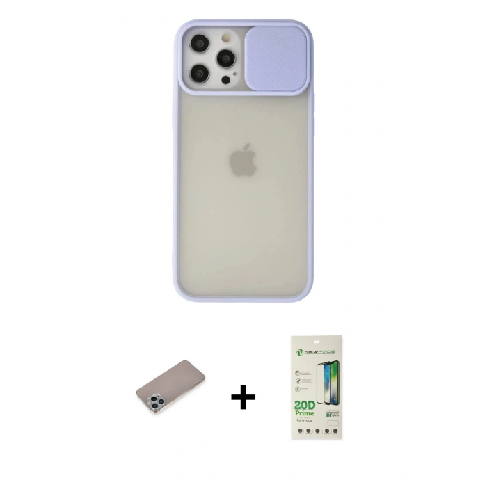 MARSİLYAN™- iPhone 12 Pro Max Kılıf Vadi Çizgi - Siyah 20D Premium Cam Ekran Koruyucu + Shine Kamera Lens Koruma Cam - SABE