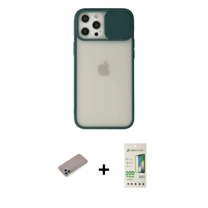 MARSİLYAN™- iPhone 12 Pro Max Kılıf Vadi Çizgi - Siyah 20D Premium Cam Ekran Koruyucu + Shine Kamera Lens Koruma Cam - SABE