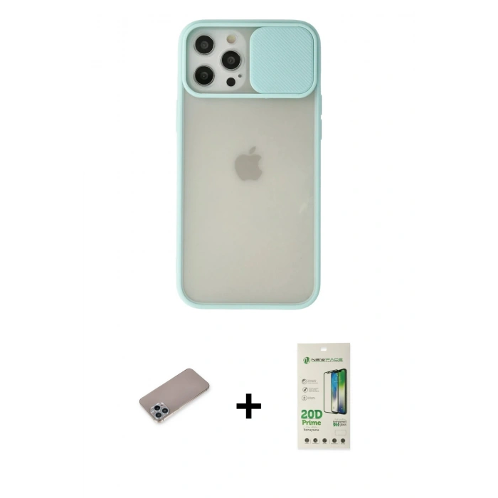 MARSİLYAN™- iPhone 12 Pro Max Kılıf Vadi Çizgi - Siyah 20D Premium Cam Ekran Koruyucu + Shine Kamera Lens Koruma Cam - SABE