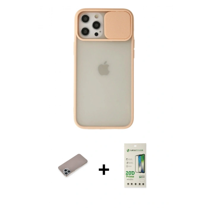MARSİLYAN™- iPhone 12 Pro Max Kılıf Vadi Çizgi - Siyah 20D Premium Cam Ekran Koruyucu + Shine Kamera Lens Koruma Cam - SABE