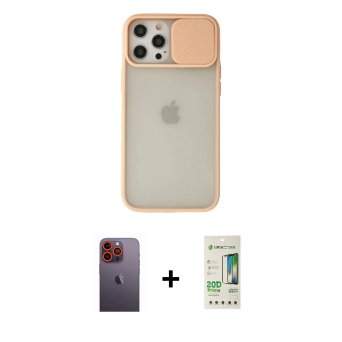 MARSİLYAN™- iPhone 12 Pro Max Kılıf Vadi Çizgi - Siyah 20D Premium Cam Ekran Koruyucu + Neon Fosforlu Kamera Lens - TU