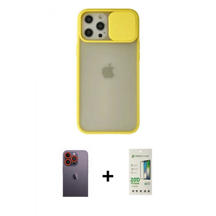 MARSİLYAN™- iPhone 12 Pro Max Kılıf Vadi Çizgi - Siyah 20D Premium Cam Ekran Koruyucu + Neon Fosforlu Kamera Lens - TU