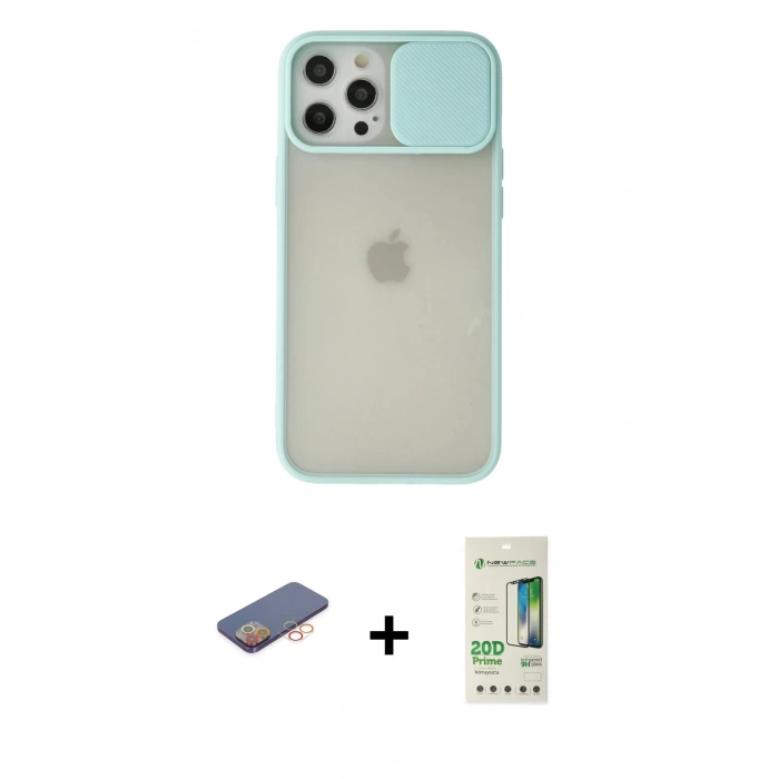 MARSİLYAN™- iPhone 12 Pro Max Kılıf Vadi Çizgi - Siyah 20D Premium Cam Ekran Koruyucu + Renkli Kamera Lens Koruma Cam - TU