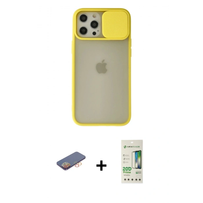 MARSİLYAN™- iPhone 12 Pro Max Kılıf Vadi Çizgi - Siyah 20D Premium Cam Ekran Koruyucu + Renkli Kamera Lens Koruma Cam - TU