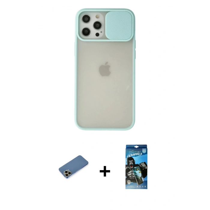 MARSİLYAN™- iPhone 12 Pro Max Kılıf Vadi Çizgi - Siyah 34D Izgaralı Cam + Shine Kamera Lens Koruma Cam - GD
