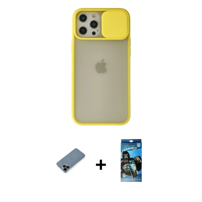 MARSİLYAN™- iPhone 12 Pro Max Kılıf Vadi Çizgi - Siyah 34D Izgaralı Cam + Shine Kamera Lens Koruma Cam - SH