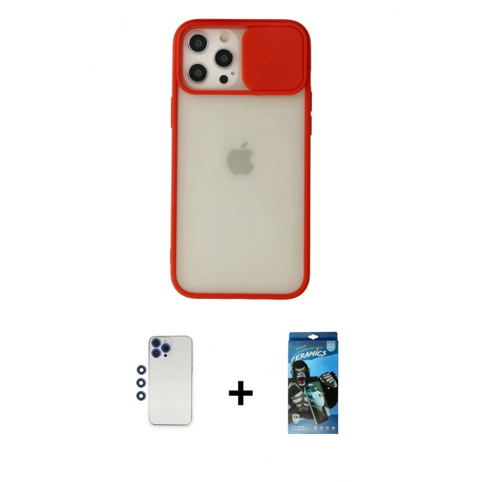 MARSİLYAN™- iPhone 12 Pro Max Kılıf Vadi Çizgi - Siyah 34D Izgaralı Cam + Shine Kamera Lens - LT