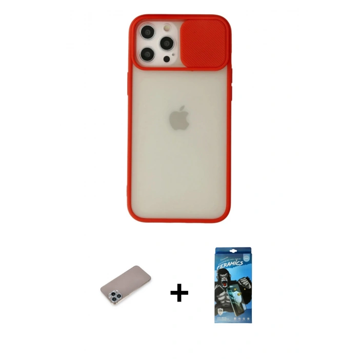 MARSİLYAN™- iPhone 12 Pro Max Kılıf Vadi Çizgi - Siyah 34D Izgaralı Cam + Shine Kamera Lens Koruma Cam - SABE